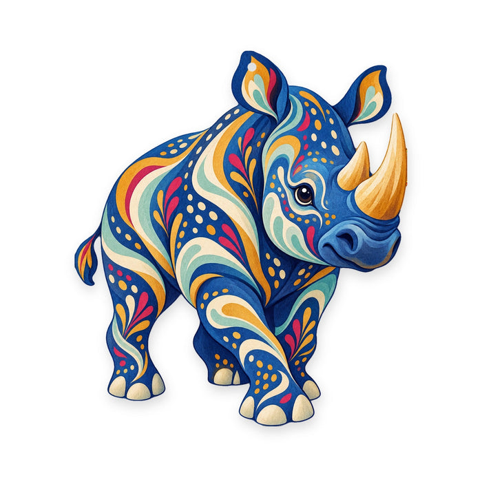 Black Rhinoceros folk art ornament O373 on white, laser-cut maple wood, made in USA