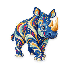 Black Rhinoceros folk art ornament O373 on white, laser-cut maple wood, made in USA