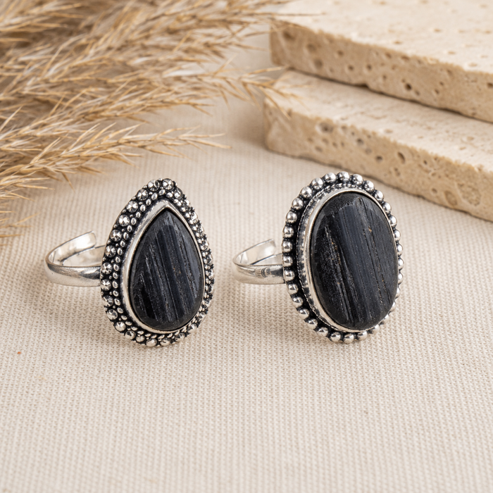 Black tourmaline rings – Gemstone rings Natural Crystal Healing Jewelry Collection