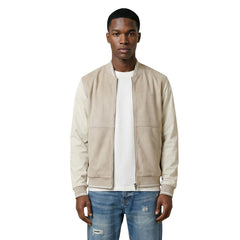 Bomber varsity Antony Morato homme beige – vue de face ouverte sur t-shirt blanc