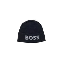 Bonnet Boss homme noir logo brodé vue de face — mélange laine polyamide viscose Ref. 50548777