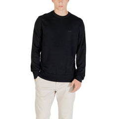 Pull Boss homme noir coton encolure ronde logo Boss ton sur ton vue face