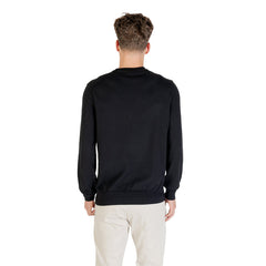 Pull Boss homme noir encolure ronde côtes poignets et bas de caisse vue dos