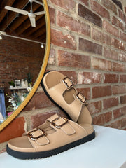 Bria Brown Gold Buckle Sandal