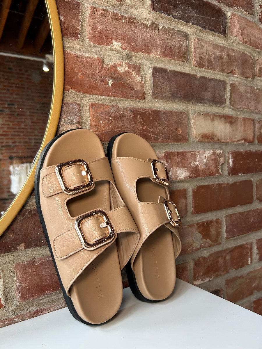 Bria Brown Gold Buckle Sandal