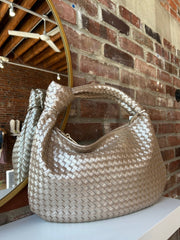 Brigitte Champagne Woven Shoulder Bag