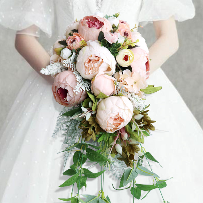 Bulk 10" Champagne Peony Bridal Bouquet Cascading Wedding Bouquet Wholesale