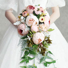 Bulk 10" Champagne Peony Bridal Bouquet Cascading Wedding Bouquet Wholesale