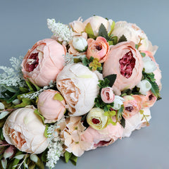 Bulk 10" Champagne Peony Bridal Bouquet Cascading Wedding Bouquet Wholesale