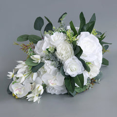 Bulk 11" White Rose and Orchid Cascading Bridal Bouquet Wedding Bouquet Wholesale
