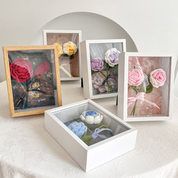 Bulk 17 Styles Handmade Gifts Knitting Flower Photo Frame Crochet Wedding Bouquet Wholesale