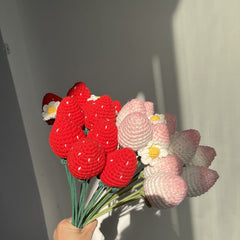 Bulk 2 Pcs Artificial Strawberry Stem Handmade Knitting Crochet Gifts Wholesale