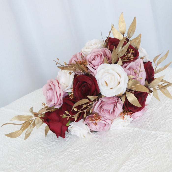 Bulk 9" Cascading Rose Bridal Bouquet Pink and Red Wedding Bouquet Wholesale