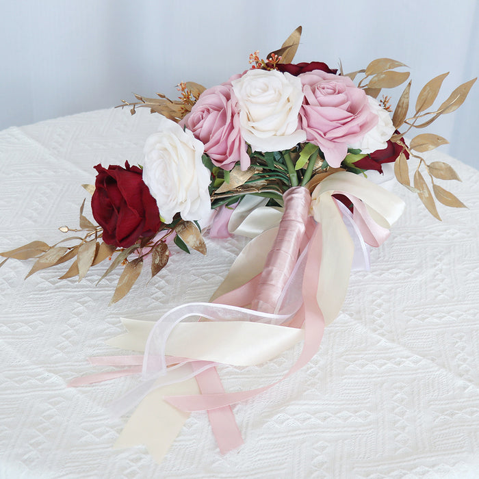 Bulk 9" Cascading Rose Bridal Bouquet Pink and Red Wedding Bouquet Wholesale