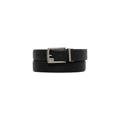 Image 1 : Ceinture homme Calvin Klein en cuir grainé noir avec boucle à ardillon argentée siglée CK, vue de face enroulée — Delvale