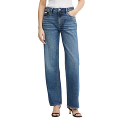 Image 1 : Jean straight Calvin Klein Jeans femme bleu azur taille haute, vue de face — Delvale