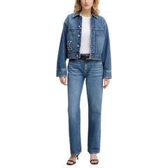 Image 2 : Jean straight Calvin Klein Jeans femme bleu azur taille haute, détail de la coupe — Delvale