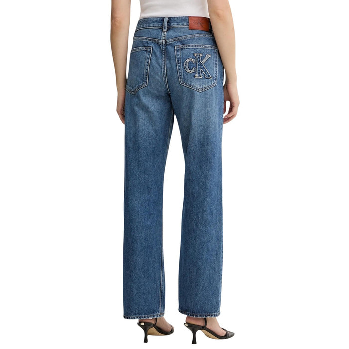 Image 3 : Jean straight Calvin Klein Jeans femme bleu azur taille haute, vue d'ensemble — Delvale