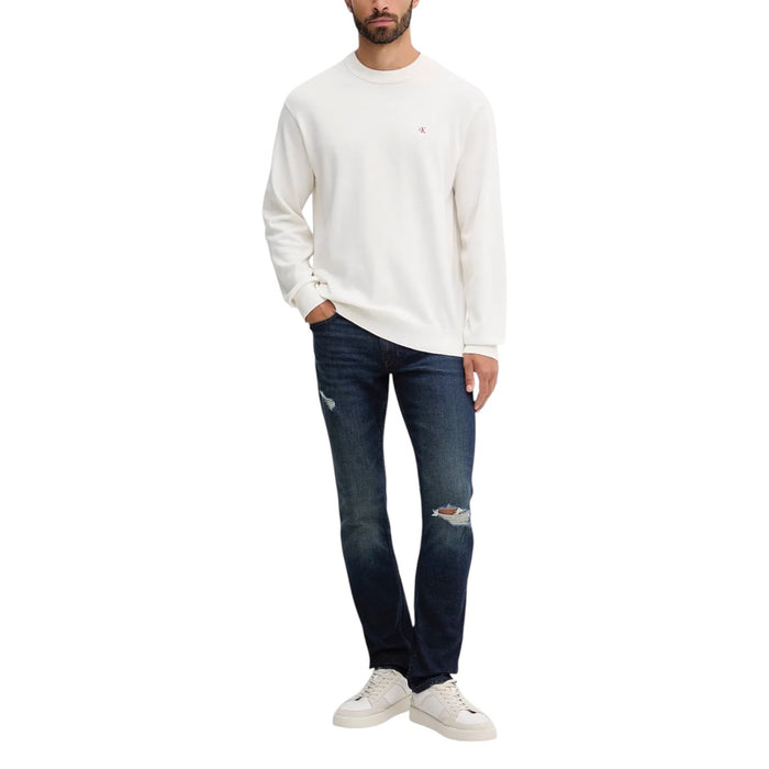 Image 3 : Pull homme Calvin Klein Jeans blanc vu de face, coupe regular — Delvale