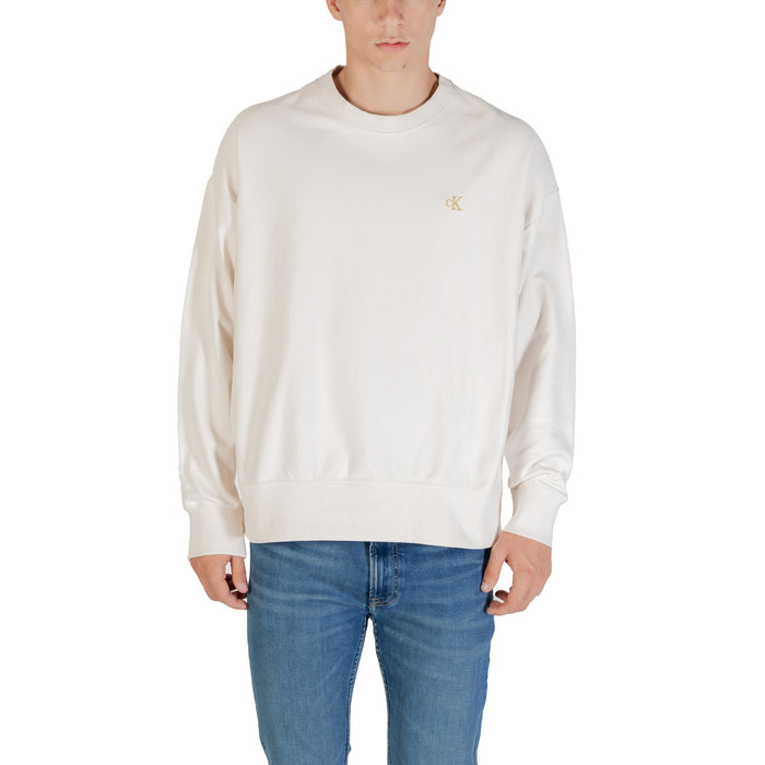 Image 1 : Sweat Calvin Klein Jeans homme blanc cassé avec monogramme CK doré, col rond moderne — Delvale