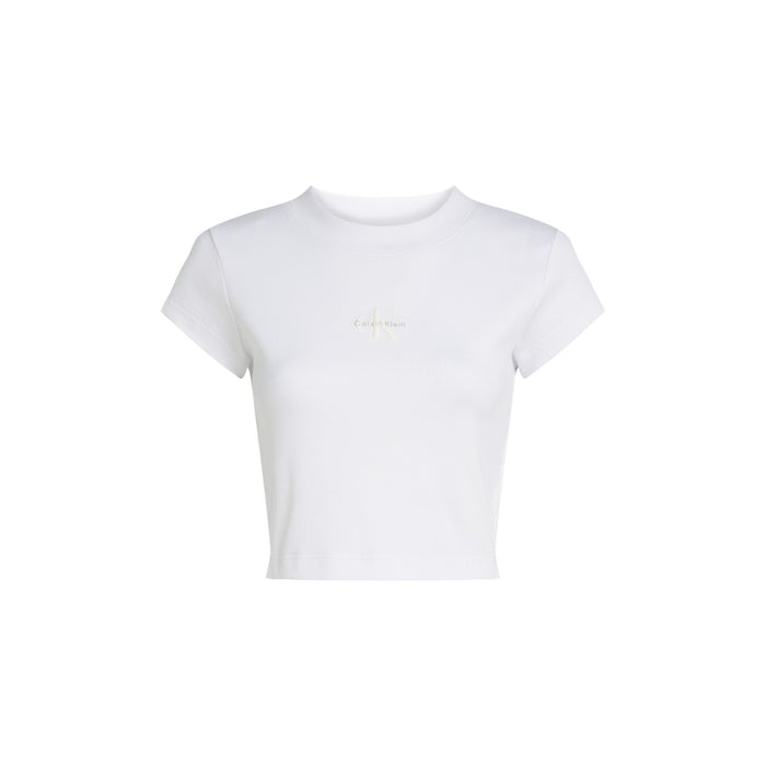 Image 1 : T-shirt Calvin Klein Jeans femme blanc à col rond et coupe ajustée — delvale
