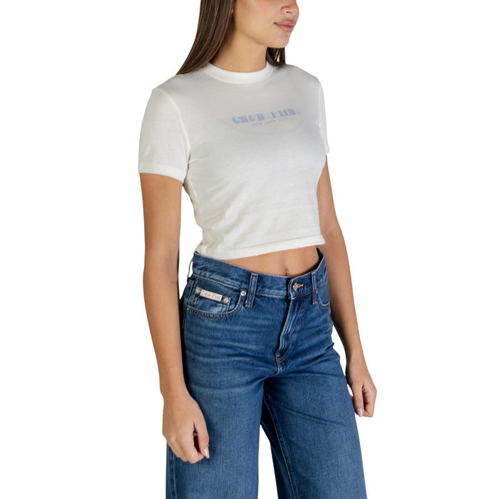 Image 2 : T-shirt Calvin Klein Jeans blanc femme coupe moderne détail col rond — delvale