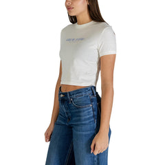 Image 3 : T-shirt Calvin Klein Jeans blanc femme vue de profil coton premium — delvale