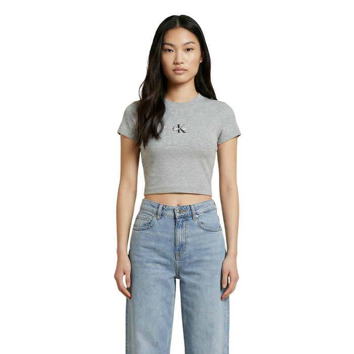Image 1 : T-shirt Calvin Klein Jeans femme gris à col rond et manches courtes — delvale