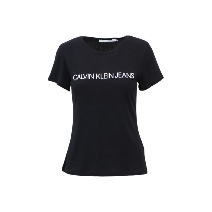 Image 1 : T-shirt Calvin Klein Jeans femme noir avec impression logo sur le devant — delvale