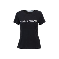 Image 1 : T-shirt Calvin Klein Jeans femme noir avec impression logo sur le devant — delvale