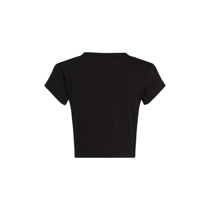 Image 2 : T-shirt femme noir Calvin Klein Jeans, détail col rond et finitions — delvale