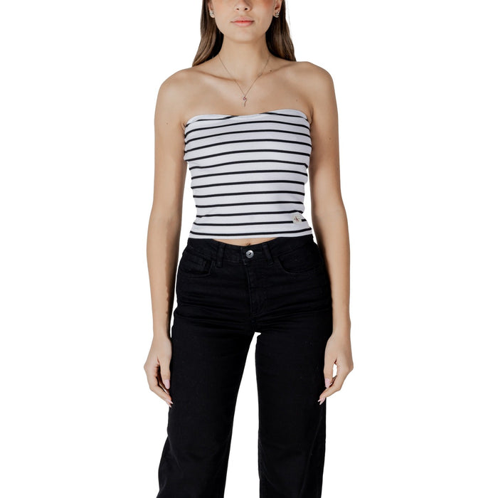 Image 1 : Top Calvin Klein Jeans femme blanc à rayures sans manches, coupe décontractée — delvale