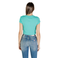 Image 2 : Top Calvin Klein Jeans turquoise femme vue de face col rond manches courtes — delvale