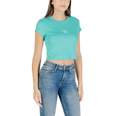 Image 3 : Top Calvin Klein Jeans turquoise femme détail coupe moderne manches courtes — delvale