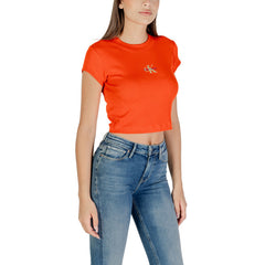 Image 3 : Top rouge Calvin Klein Jeans femme manches courtes col rond vue d'ensemble — delvale