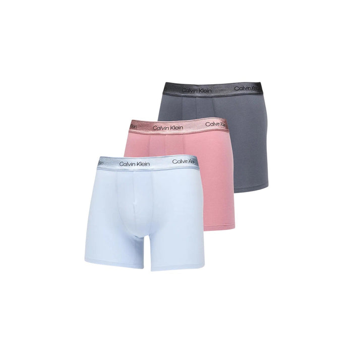 Image 7 : Pack de 3 boxers longs Calvin Klein Underwear noir, coton stretch, ceintures rose blanc gris, présentation catalogue — Delvale