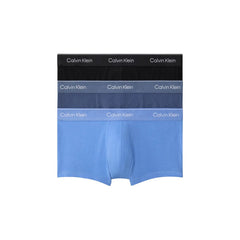 Image 1 : Lot de 3 boxers Calvin Klein Underwear homme, coloris noir, bleu marine et bleu azur, vue de face empilés — Delvale