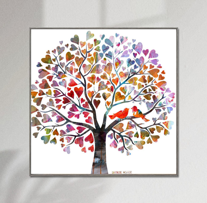 Canvas Print, Tree with Love Birds, Wall Art, Abstract Landscape Painting, Art, Artwork, Modern Art, Original Art Painting,  Wedding Gift