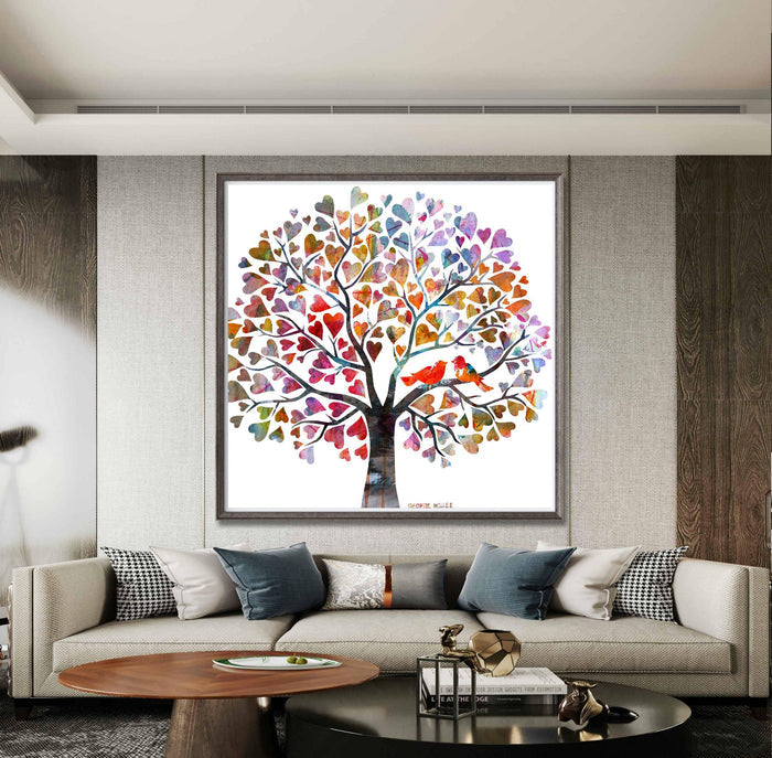 Canvas Print, Tree with Love Birds, Wall Art, Abstract Landscape Painting, Art, Artwork, Modern Art, Original Art Painting,  Wedding Gift