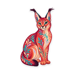 Caracal folk art ornament O352 on white, laser-cut maple wood, made in USA