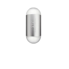 Flacon Carolina Herrera 212 Men Eau de Toilette Homme capsule ovale blanc et métal brossé argenté inscription en relief, vue de face
