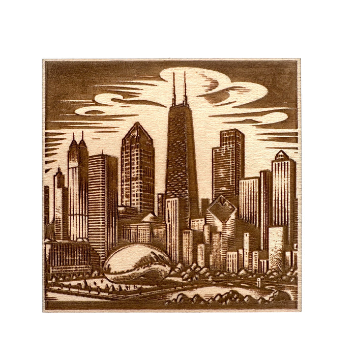Chicago skyline maple wood souvenir magnet, laser-cut and made in USA