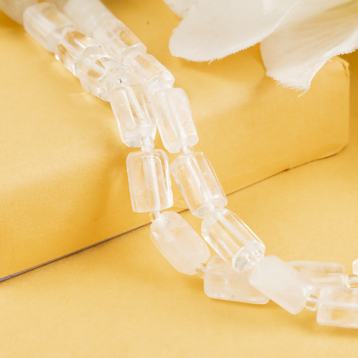 Clear Quartz Gemstone Pipe Bead, Crystal Healing Tube Beads.