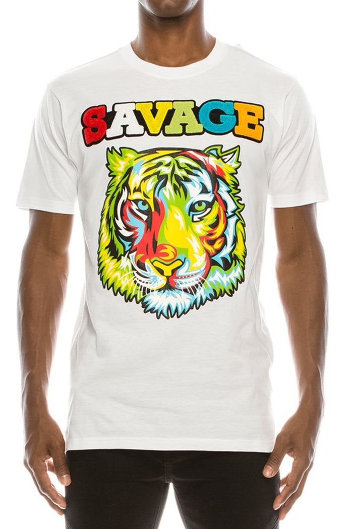 Colorful Chenille Patched Savage Tiger T-Shirt Victorious
