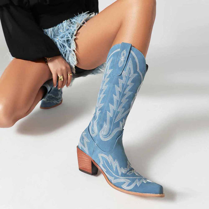 Cowboy Embroidery Boots for Women Knee High Cowgirl Boots