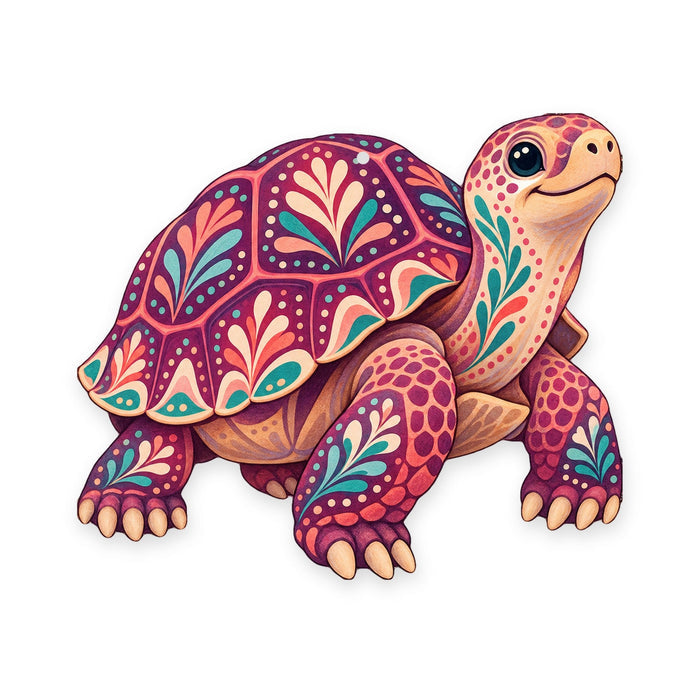 Desert Tortoise folk art ornament O332 on white, laser-cut maple wood, made in USA