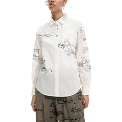 Image 1 : Chemise Desigual femme blanche à rayures avec manches longues et fermeture boutonnée — delvale