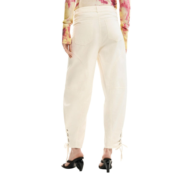 Image 2 : Détail pantalon Desigual femme beige coton, fermeture et finitions — delvale