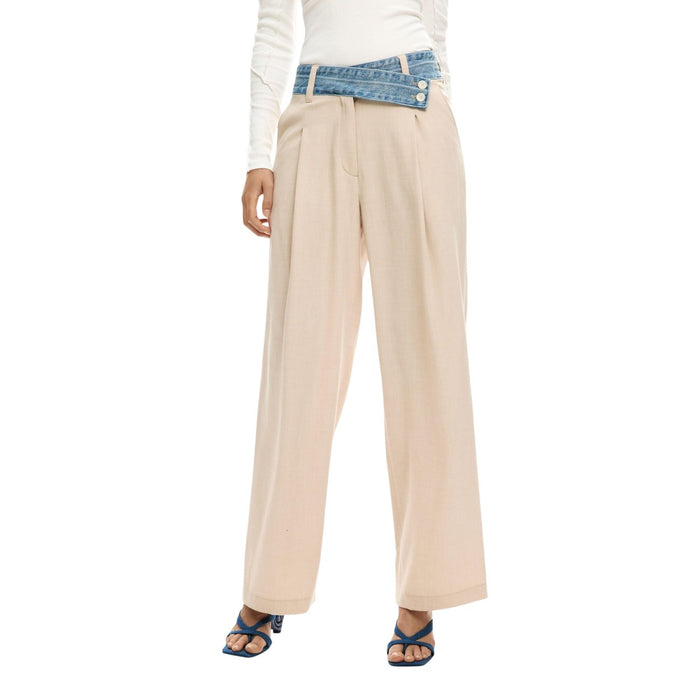 Image 1 : Pantalon femme Desigual beige en viscose polyester avec fermeture zip — delvale