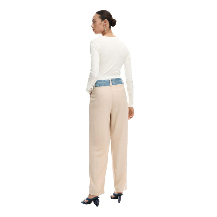 Image 2 : Détail pantalon beige Desigual femme coupe moderne viscose — delvale